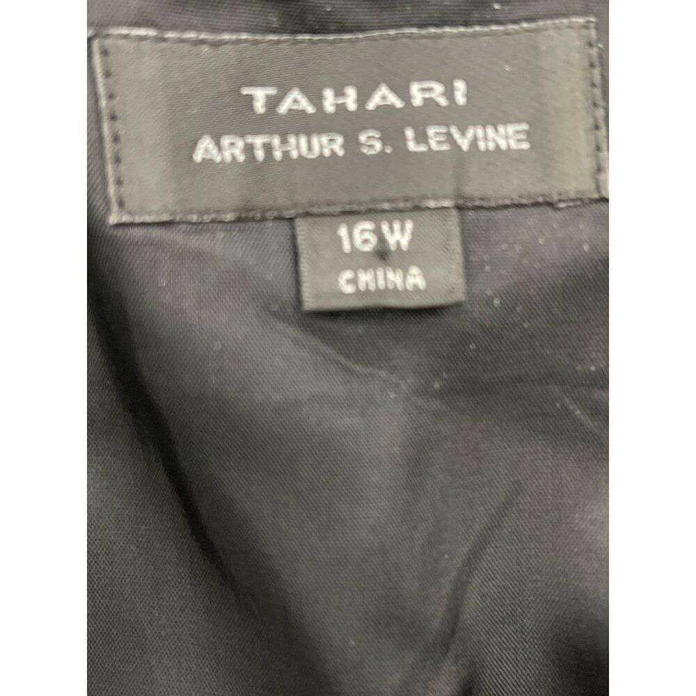 NWT Tahari Women ASL Black Pinstriped Square Neckline Short Sleeve Self-Belted M - Picture 7 of 8